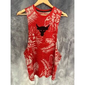 Under Armour Project Rock Brahma Bull Tank Top Mens Large Red Tropical HeatGear